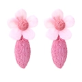 Handgefertigte gewebte Bast-Blumenohrringe in Rosa mit Chiffon-Details im Landhausstil - Rosa