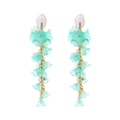 Boucles d'oreilles longues fleurs vert menthe avec pompons et chaînes dorées - Vert émeraude