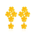 Levendige gele emaille madeliefje druppeloorbellen met vijf bloemen en goud accent - Geel