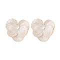 Elegant white enamel flower stud earrings with gold edges and centered clear rhinestone - White