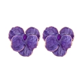 Artistic purple pansy flower earrings with gold edges and central gemstone - Purple