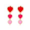 Three-tier gradient red heart drop earrings with elegant gold-rimmed alloy texture - Gradient Red Pink
