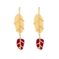 Orecchini a foglia minimalisti in resina gialla e bordeaux con finitura oro opaco - Beige (Oro/Crema/Bordeaux)