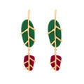 Orecchini a foglia in resina verde e magenta con eleganti rami dorati minimalisti - Verde (Oro/Verde Foresta/Magenta)