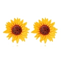 Orecchini a perno a forma di girasole in smalto con petali gialli e centro marrone su bianco - Color Girasole (Multicolore)