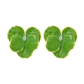 Artistic green enamel leaf earrings with center crystal stud for women - Green