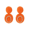 Boho-Ohrringe aus orangefarbenem Raffiabast mit glitzernden Strasssteinen-Details - Orange
