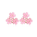 Elegant pink enamel flower stud earrings with rose gold plating in a trio floral design - Pink
