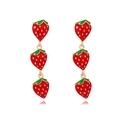 Three-tier red strawberry drop earrings with green enamel leaves on a white background - Red & Green (Multi-color)