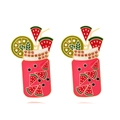 Fashionable summer juice cup earrings with colorful rhinestones and fruit charms - Multi-color (Watermelon Drink)