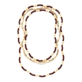 Three-layer bohemian layered necklace with brown wood, cream beads and gold metal tubes - Colorful