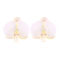 Pastoral style artificial orchid flower stud earrings with white petals and yellow centers - White