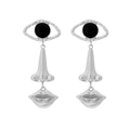 Surrealistische lange Ohrringe aus Silbermetall mit Auge, Nase und Lippen Anhängern - Silber