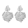 Silver textured heart earrings with draped chain detail in a retro punk aesthetic - Silver