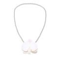 Elegant white orchid flower pendant on silver link chain with minimalist vacation style - White