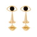 Abstrakte Gesichts-Ohrhänger aus Goldlegierung mit surrealen Augen- und Lippenmotiven - Gold