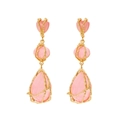 Three-tier pink resin teardrop earrings with textured gold organic metal framing - Pink