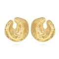 Golden alloy hoop earrings with hammered texture and geometric cutout design - Gold