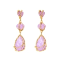 Boucles d'oreilles dorées texturées avec pendentifs gouttes en résine lavande étagés - Mauve Clair