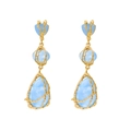 Chic gold drop earrings with layered light blue resin stones in a vertical triple tier design - Light Blue