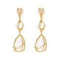 Bohemian gold metal drop earrings with heart and teardrop shaped resin stones - White