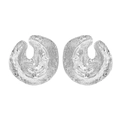 Silver geometric textured hoop earrings with hammered surface in a minimalist style - Silver