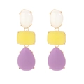 Colorful resin drop earrings with geometric gold-tone metal frames and vibrant studs - Three-Color Stitching (White/Yellow/Purple)