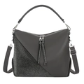 Dark gray hobo bag with sparkling rhinestones and tassels in a centered studio view - Gray