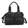 Borsa a mano nera in pelle martellata con zip frontali e tracolla regolabile - Nero