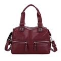 Borsa a mano bordeaux da donna in ecopelle con fibbie in metallo argentato - Rosso
