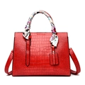 Red crocodile embossed tote bag with silk scarf detail and crossbody strap - Red