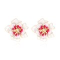Elegante Blumenohrstecker mit weißem und fuchsiafarbenem Emaille und funkelnder Kristallmitte - Weiß/Rosenrot