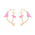 Pink enamel and gold tropical fish stud earrings with modern minimalist metal design - Pink