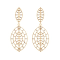 Vintage gold hollow leaf drop earrings with sparkling rhinestones in a geometric mesh design - Gold