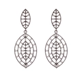 Exaggerated hollow leaf dangle earrings with sparkling rhinestones in gunmetal alloy - Gunmetal
