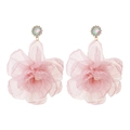 Orecchini a fiore in organza rosa fatti a mano con cristalli su base placcata oro - Rosa