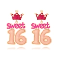 Orecchini a corona Sweet 16 con smalto rosa e strass scintillanti per compleanni - Stile Sweet 16 (Rosa/Oro)