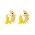 Pendientes de botón de plátano creativos en esmalte amarillo con diseño de fruta animada - Estilo Plátano Amarillo (Color Principal)