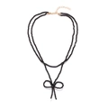 Collana a doppio strato in cristallo nero con pendente a fiocco dorato e chiusura a moschettone - Nero