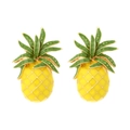 Pendientes de piña tropical de esmalte con fruta amarilla y detalles de hojas verdes - Amarillo y Verde