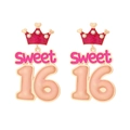 Sparkling pink enamel Sweet 16 crown drop earrings with rhinestones for girls - Sweet 16 Style (Pink/Gold)