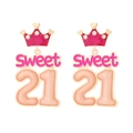 Cute pink 21st birthday crown earrings with Sweet lettering and rhinestones - Pink (Mixed Colors)