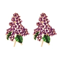 Elegante paarse sering bloem oorknopjes met groene emaille bladeren en goud plating - Paarse Sering Stijl
