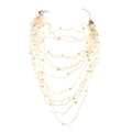 Multi-layer bohemian beaded necklace with cream woven cords and gold sequins - Off White