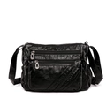 Borsa a tracolla in morbida pelle PU nera da donna con tasche multiple con cerniera - Stile Nero con Cerniera a Tre Strati (Stile 2)