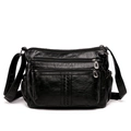 Borsa a tracolla in morbida pelle nera con cerniere multiple e scomparti a strati - Stile Nero con Decorazione Intrecciata (Stile 3)