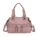 Dusty pink large capacity faux leather tote bag with dual front zippers and silver hardware - Pink