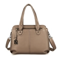 Metallic bronze faux leather handbag with textured finish, dual handles and fashion tag - Champagne