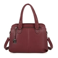 Burgundy faux leather handbag with litchi texture and detachable shoulder strap - Red