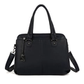 Dark blue pebbled leather handbag with top handles and adjustable crossbody strap - Blue